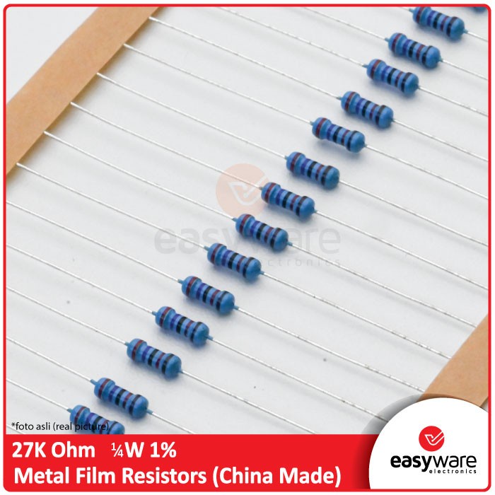 Resistor 27K Ohm 1/4W 1% Metal Film Resistor 27K Axial 0.25 Watt CCN27