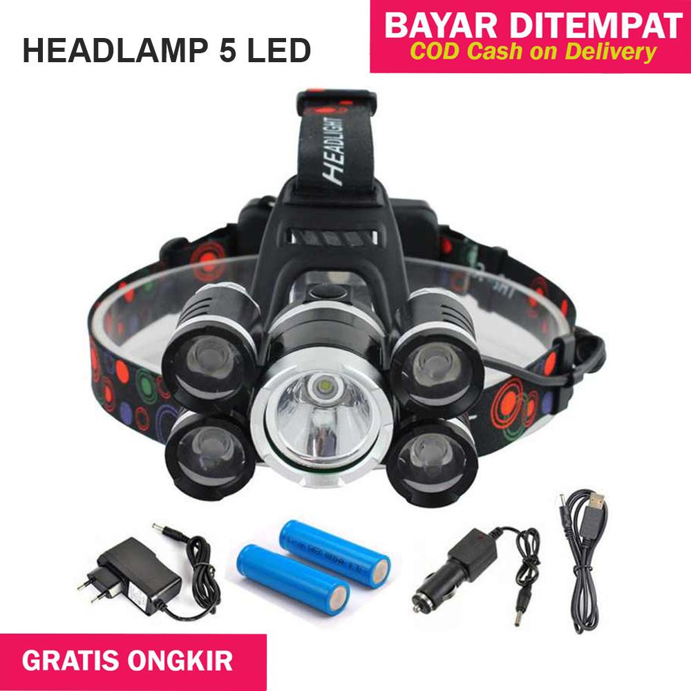 Senter Kepala LED Cas Super Terang Tahan Lama Listrik Cahaya Sorot Putih 2KM 2000 Meter Headlamp Jar
