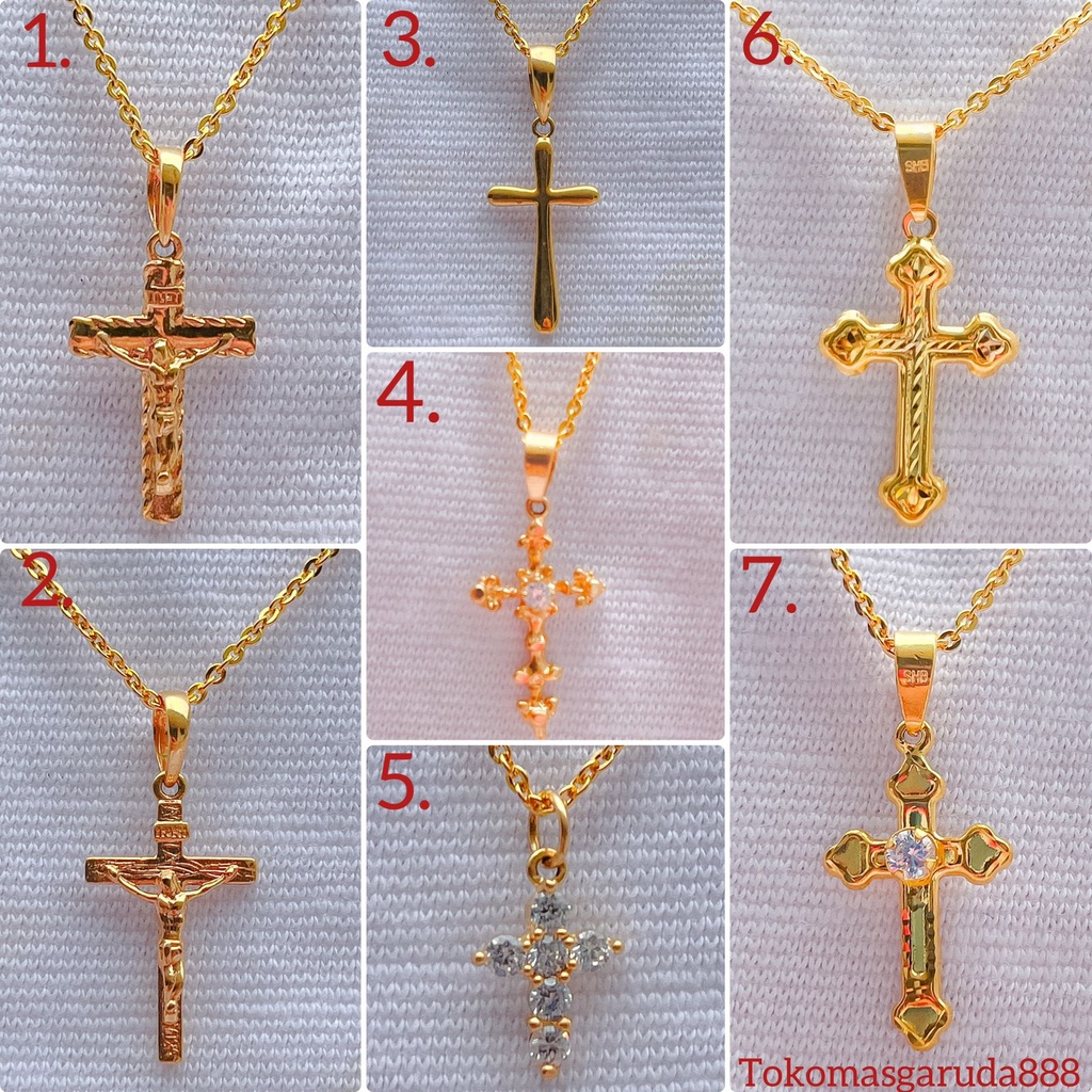 Liontin salib anak dan dewasa emas asli kadar 700 70% 16k Yesus christmas gift mainan permata ringan