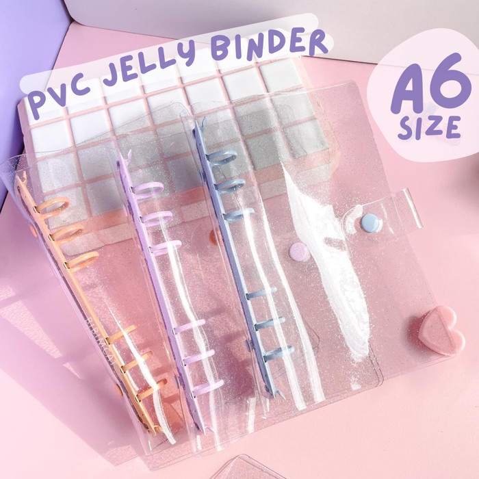 

(A6 Size) Binder PVC Jelly Cover Case 6 Ring Warna - A6 Jelly - Pink