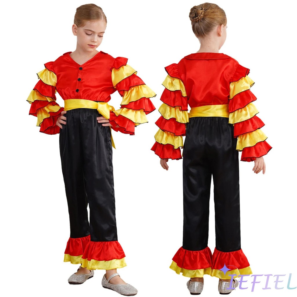 

Girls Boys Flamingo Samba Rumba Ballroom Latin Dance Costume Halloween Carnival Cosplay Costume One Piece Bell Sleeve Jumpsuits