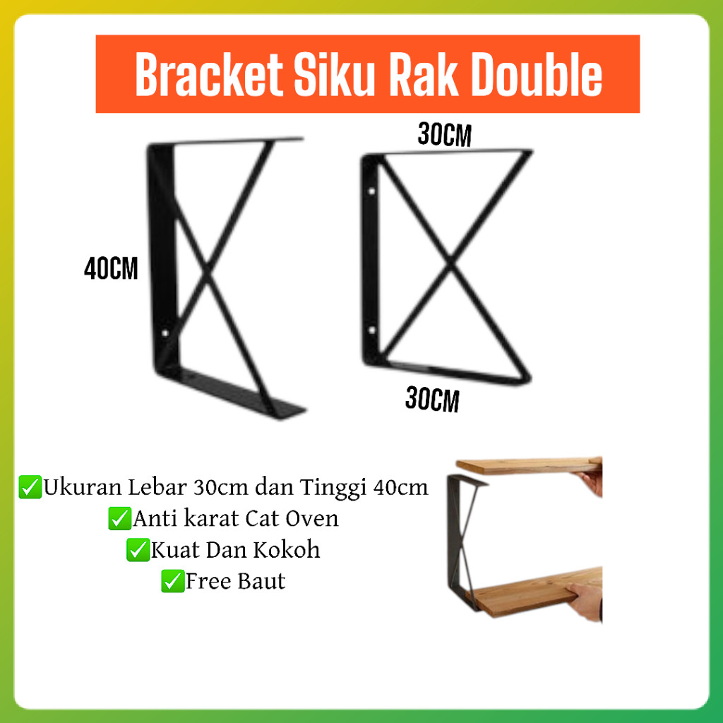 Siku Bracket Breket Penyangga Rak 2 Papan 30x40x30