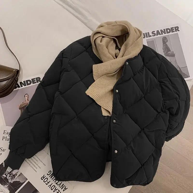 Vintage Cropped Quilted Jacket Women Old Money Fashion Winter Warm Lightweight Padded Jackets Chic E