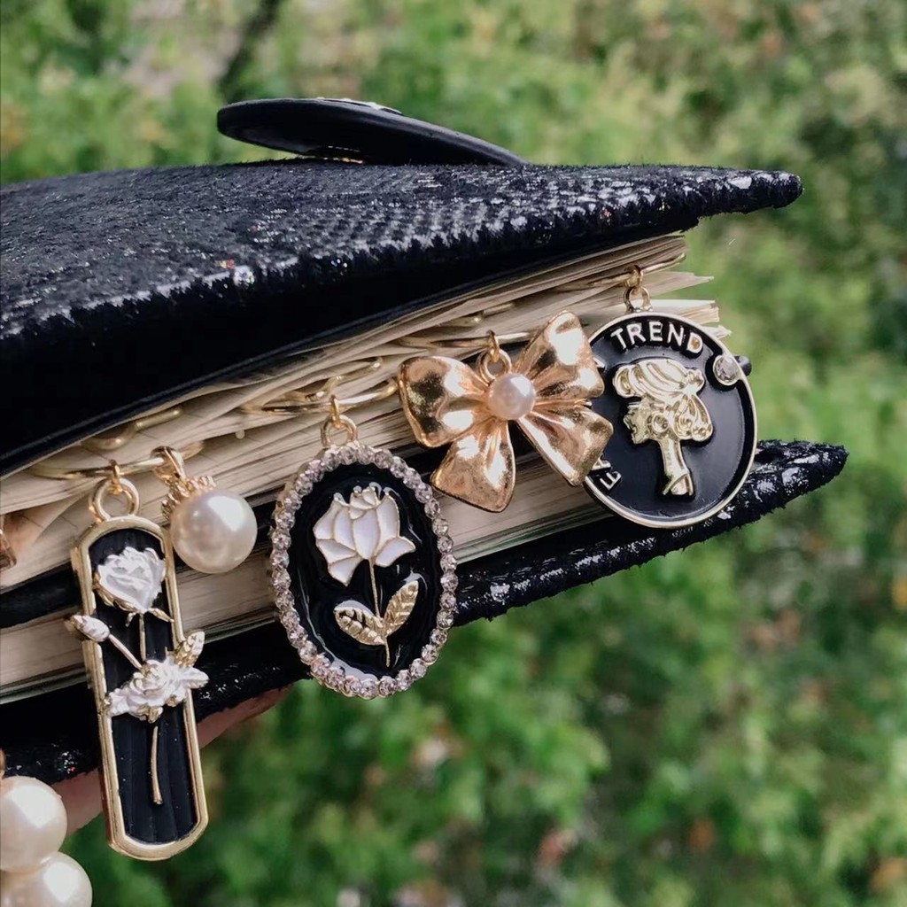 

Black Golden Rose Paper Clips Cute Bookmark Ins Style Book Decoration Notebook Planner Accessories