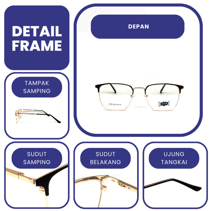 FRAME KACAMATA PRIA / WANITA ORIGINAL WICO 9145 Lebar Frame 145 Full Frame MODEL KOTAK