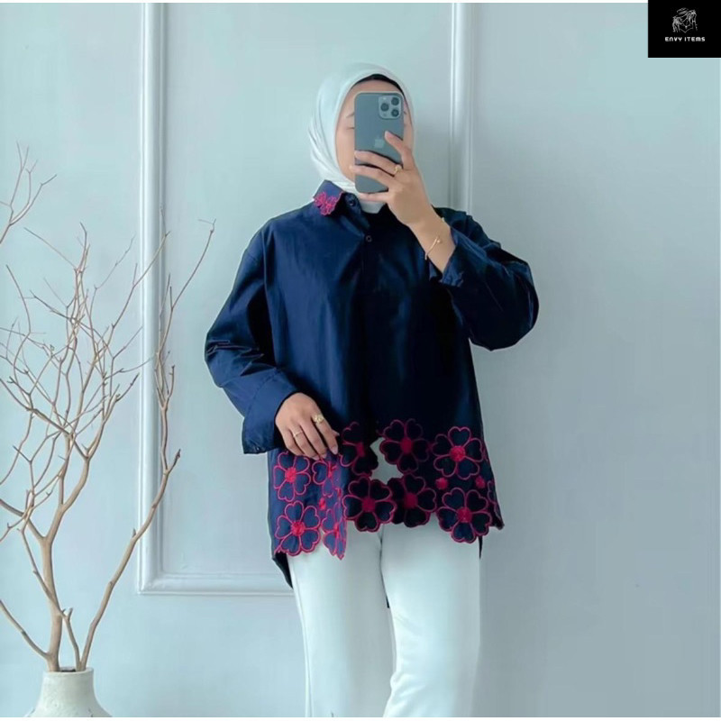 Abaya Blouse Bordir Wanita Terbaru / Kemeja Bordir Katun Premium / Blouse Bordir Wanita