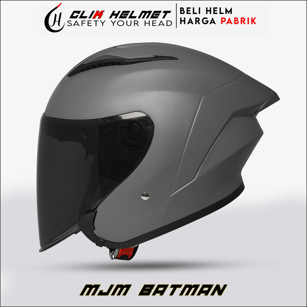 Helm Half Face MJM BATMAN Grey Doff Hitam SNI