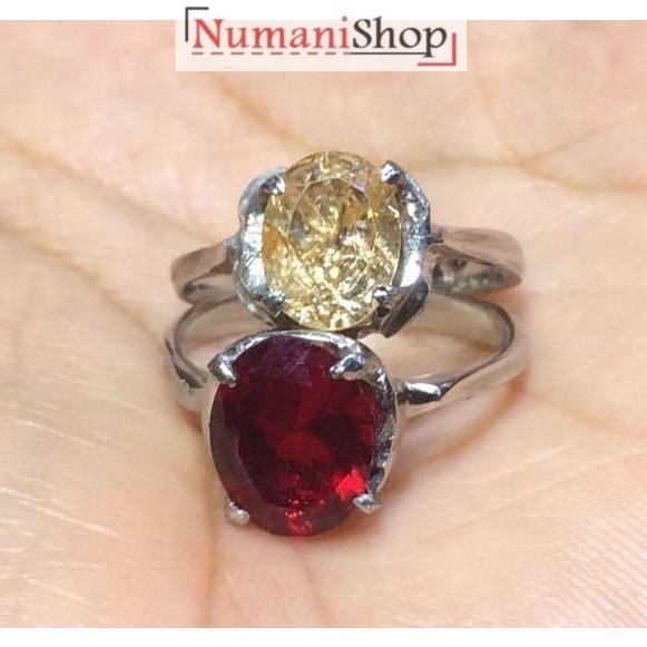 Paket Dua Cincin Titanium Wanita  Batu Permata Brown Topaz Dan Pyrope Garnet Small HQ