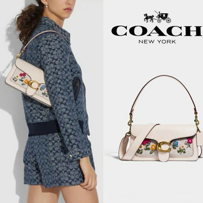 Coach Tabby Shoulder Bag 26 In Signature Canvas With Floral Embroidery