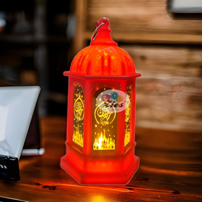 Lentera lilin led idul fitri / hiasan souvenir lebaran lilin elektrik - Merah