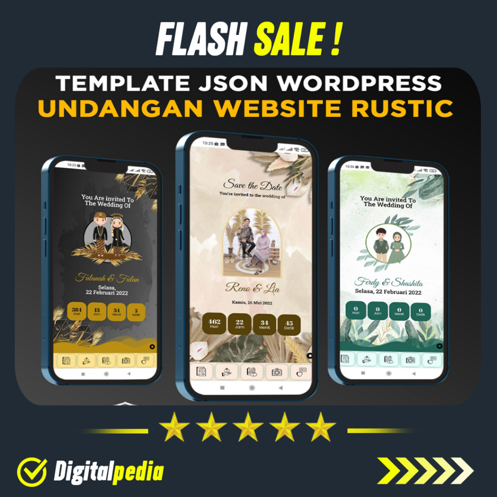 Template Website Undangan Pernikahan Kekinian Rustic format JSON Wedding Invitation Digital WordPres