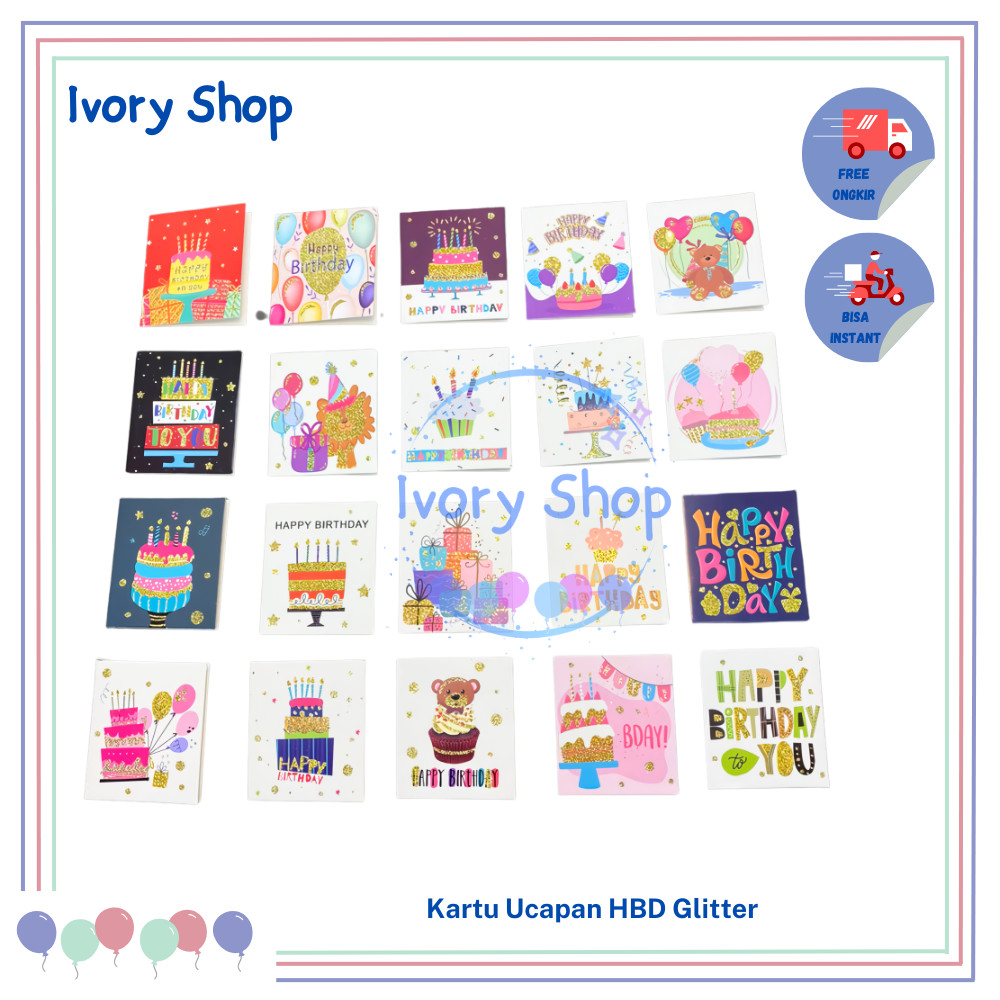 Kartu Ucapan HBD Glitter Greeting Card Happy Birthday