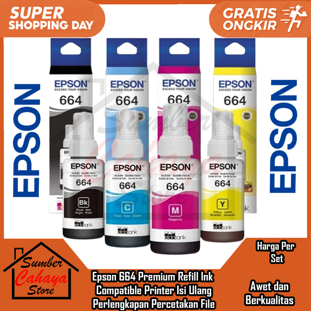 Epson Tinta 664 1 Set Original Printer L100 L110 L120 L200 L210 L220 L300 L350 L355 L360 L365 Refill