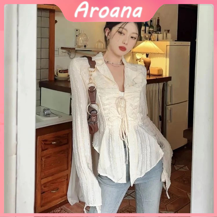 【COD✅】Alona Niche Design Kemeja Putih Wanita 2024 Musim Semi Gaya Baru/Kemeja Lengan Panjang Putih/A