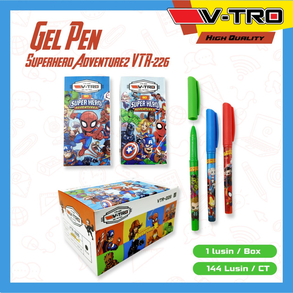 

Pulpen Gel 0.5mm VTR-226 SUPERHERO ADVENTURES (12pc)