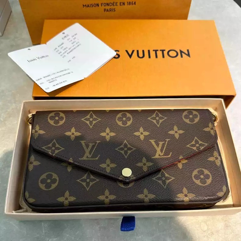 【bekas asli】（M81896）LV Félicie Pochette/Louis Vuitton tas amplop tiga dalam satu/tas selempang bahu 