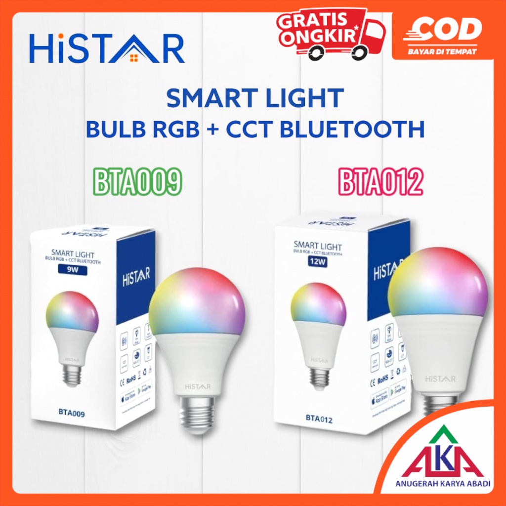 Bohlam Lampu LED HISTAR Smart Light Bulb RGB Plus CCT Bluetooth E27 9 / 12 Watt