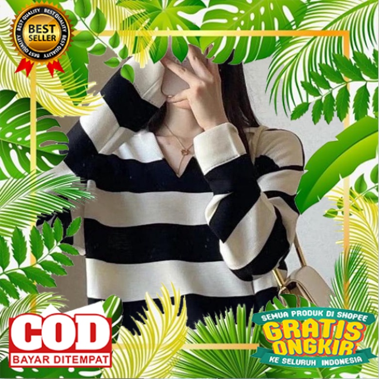 KOREAN STYLE OOTD TRENDY TERBARU /FUJI RAJUT BB30-50KG CROPTOP BLASTER GARIS SALUR FUJI SWEATER BAJU