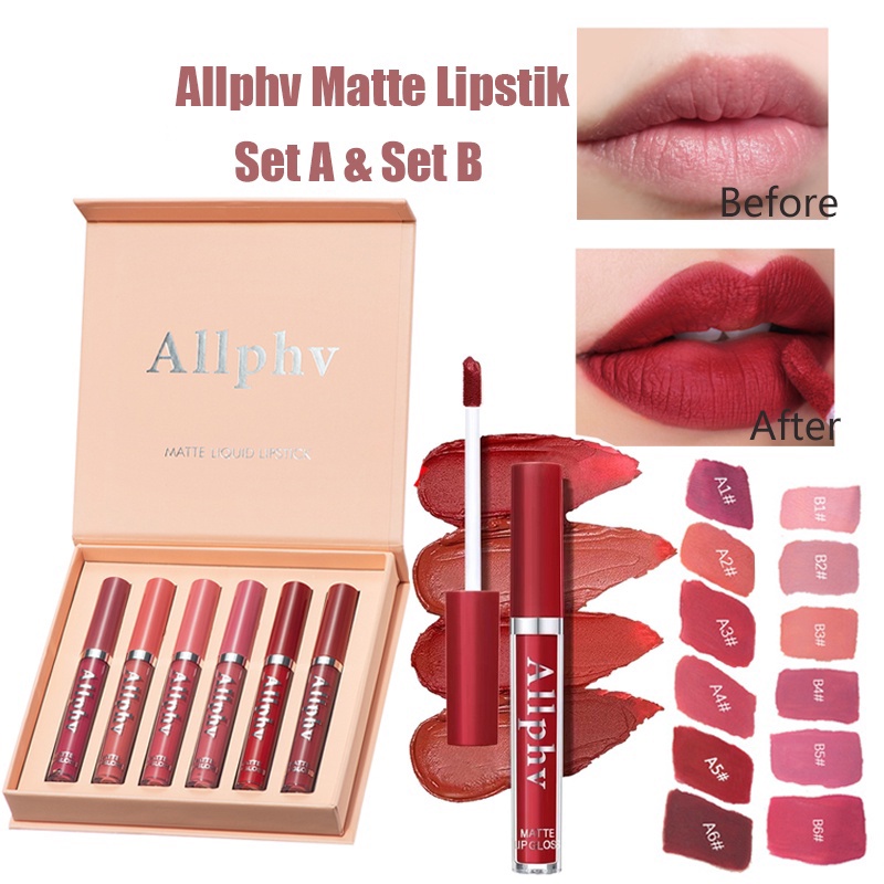 【Tersedia】Ampelia Lipstik paket 6 warna Makeup Set Matte Liquid Lipstick 6pcs Lip gloss Lipstik Matt