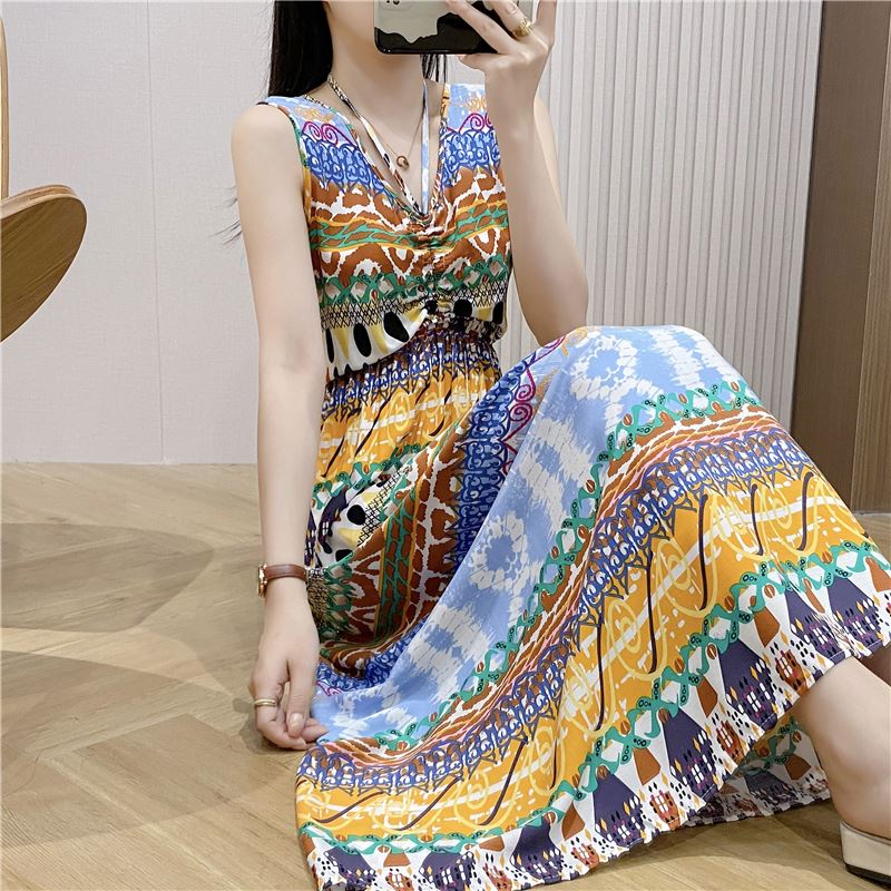 Women's Bohemian ethnic style floral cotton dress