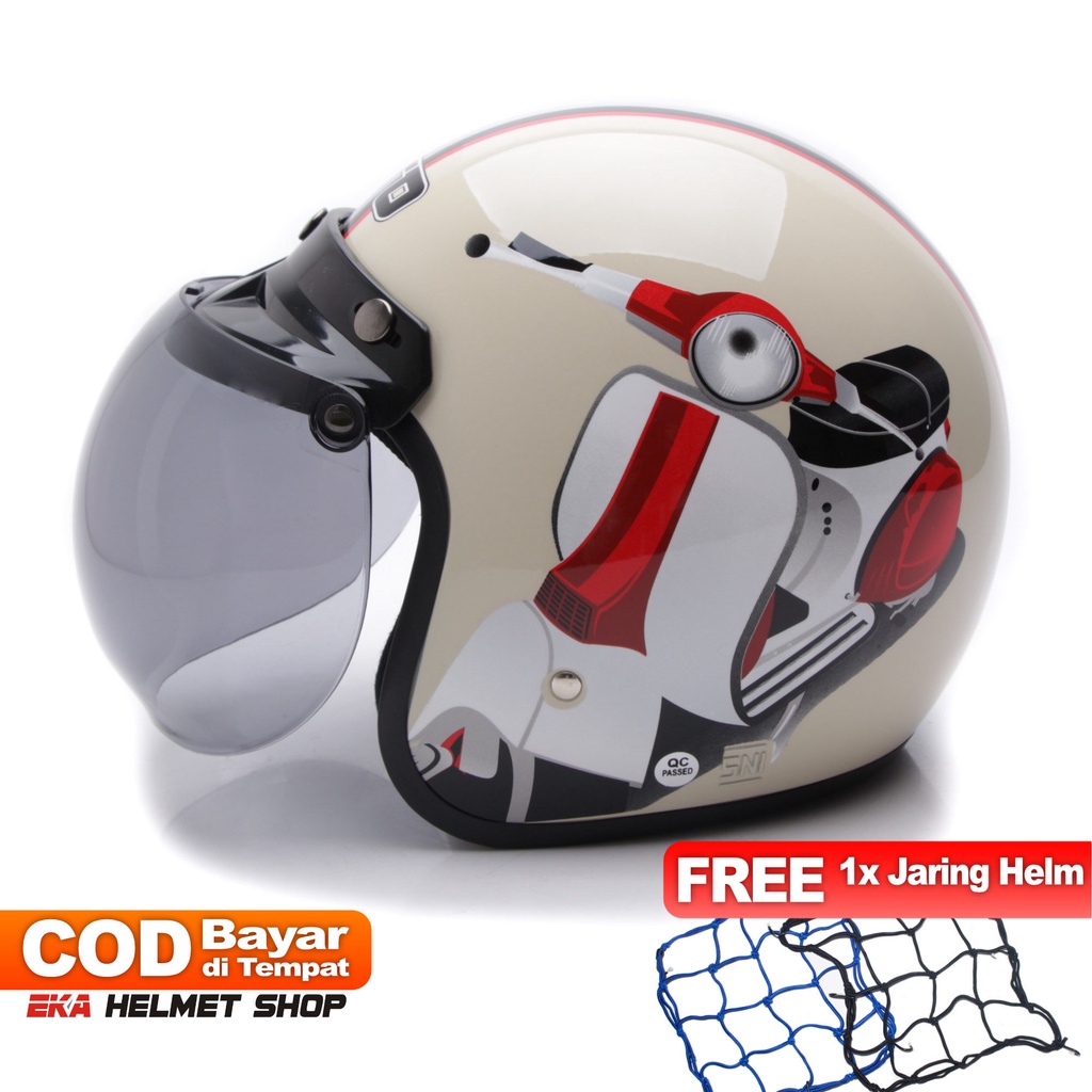 Helm Bogo Motor Wanita Retro Klasik SNI Helmet Cewek Vespa  Cream Murah Kekinian