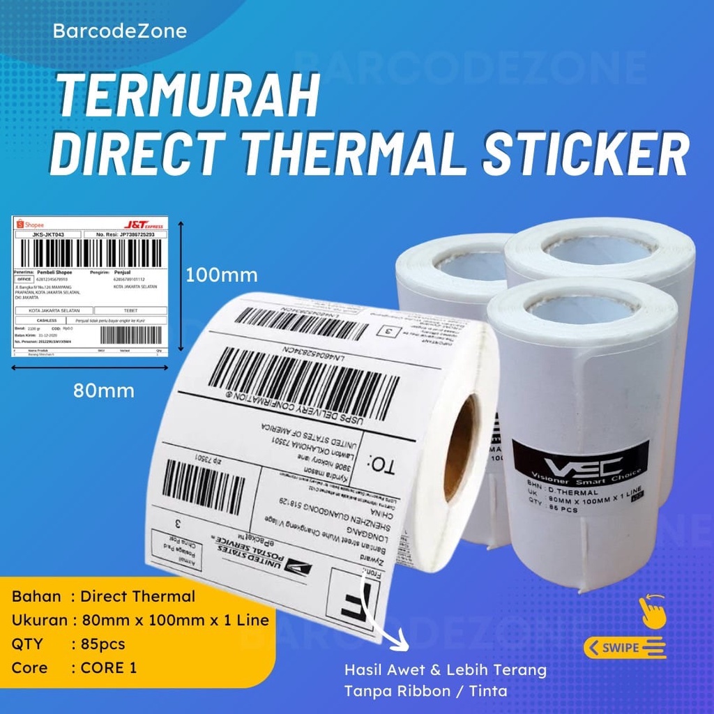 

LABEL THERMAL STIKER 80 x 100 mm STICKER DIRECT THERMAL 80x100 -1 LINE