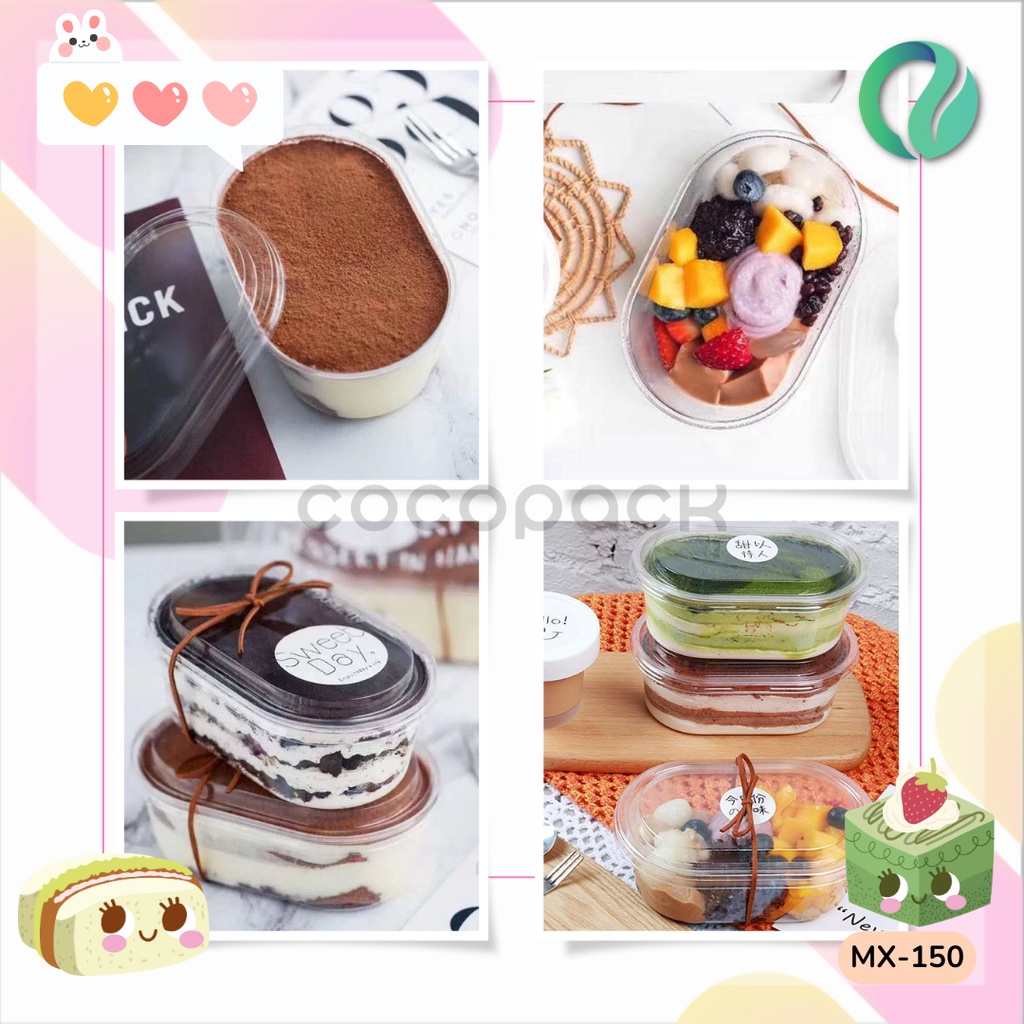 25 PCS Dessert Cup Puding Oval PET 450 ml With Lid