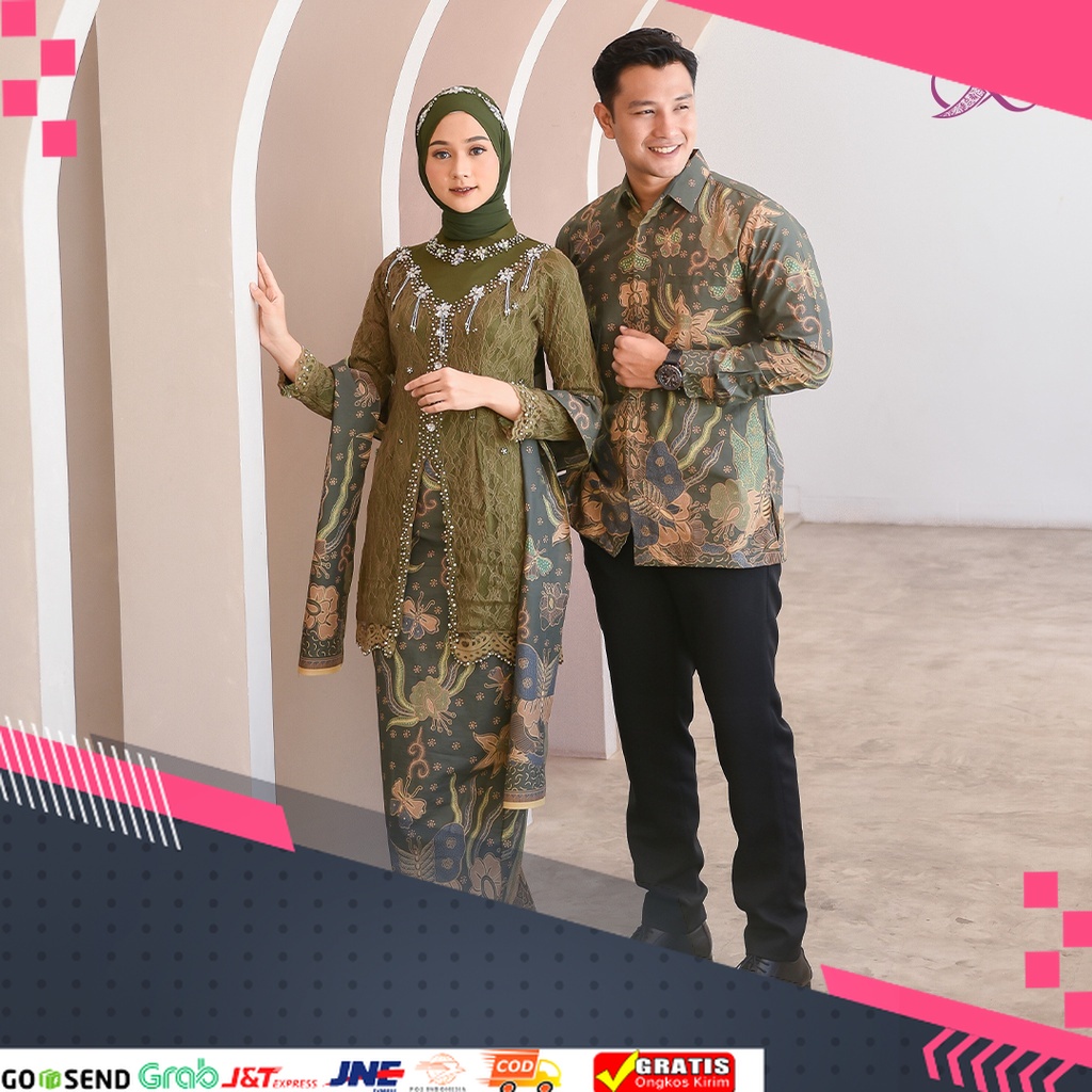 TREND BATIK MASA KINI DESAIN BARU HARGA MURAH /Anggita Hijau Army - Gaun Kebaya Batik Modern
