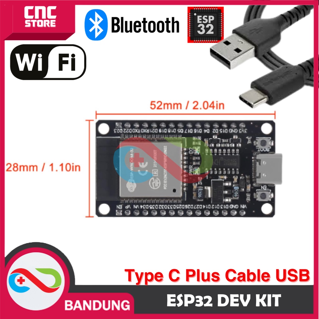 

ESP32 ESP-32 DOIT WIFI BLUETOOTH IOT ESP32S DEVELOPMENT BOARD CH340 TYPE-C PLUS KABEL DATA