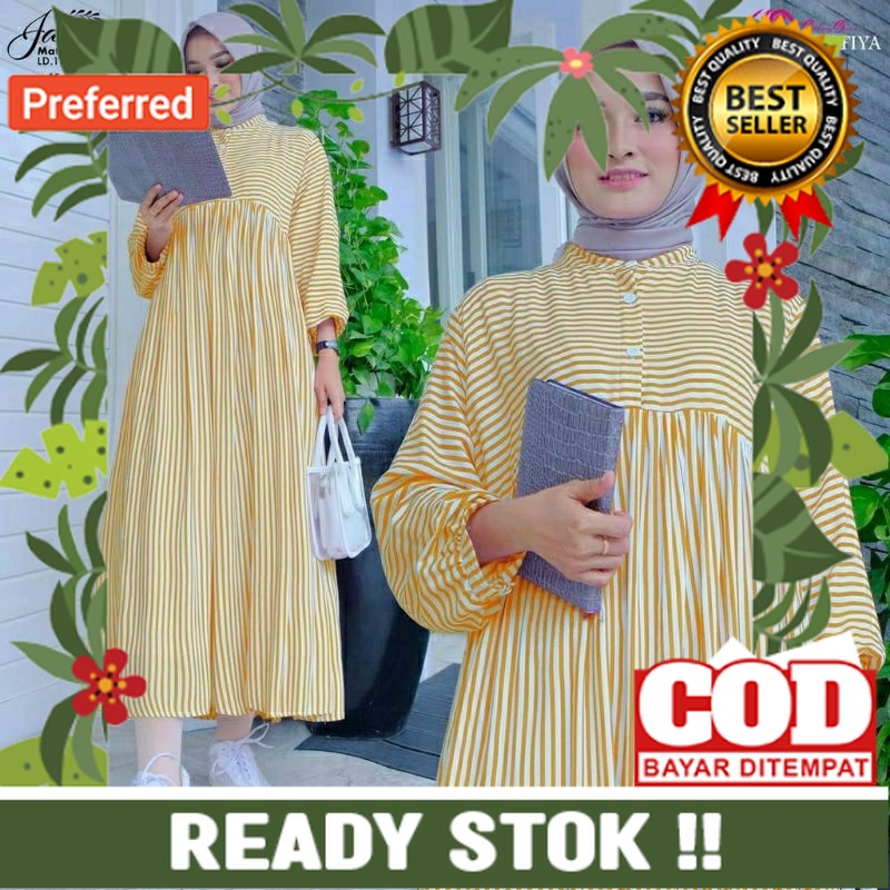 Tunik Salur Jumbo XL, XXL, XXXL Katun Viscose Jawani Midi Dress Gamis Terbaru 2021 Casual Dress Paka