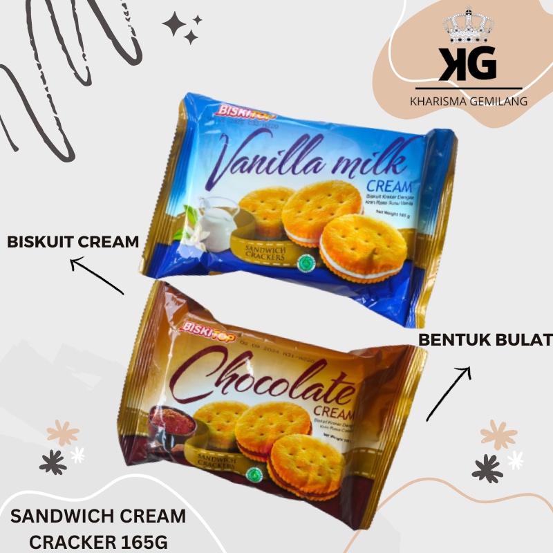 

BISKITOP - SANDWICH CREAM 165gr Biskuit Kue Kering Anak Dewasa Enak Renyah Biscuit Rasa Coklat Vanila Peanut Lemon