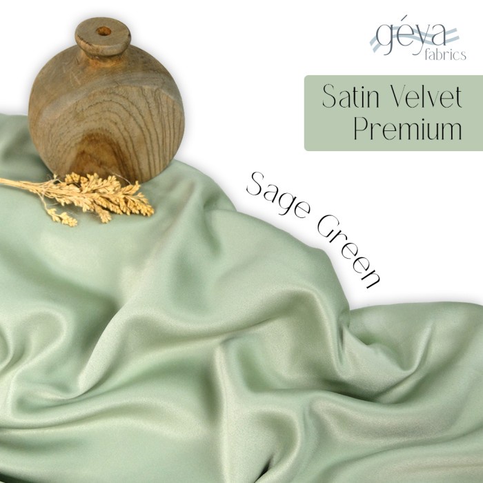 [CS] 1 meter Kain Satin Velvet Premium Bahan Dress Bridesmaid Hijab - SageGreen