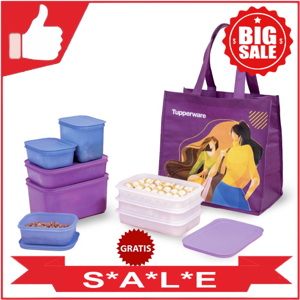 Tupperware Frozy Cozy Set Colorful Free Stackable dan tas