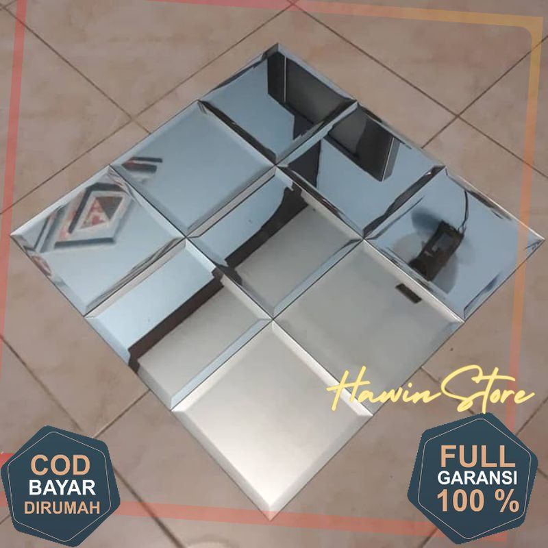 Kaca cermin Bevel ukuran 25x25 tebal 5mm bevel 1cm