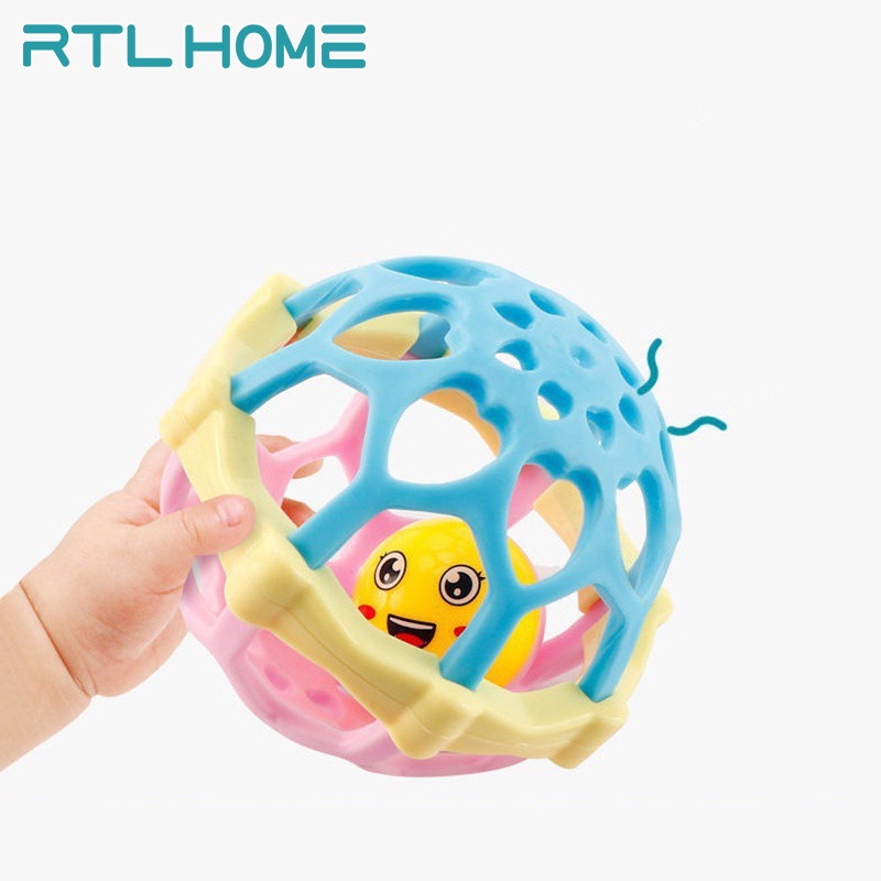 RTL Mainan Kerincingan Bayi Teether Rattle Stick Gigitan Bayi Bola Mainan Edukasi Anak Krincingan Silikon Karet Lembut  Emoticon Lucu Baby Toys Rattle Ball