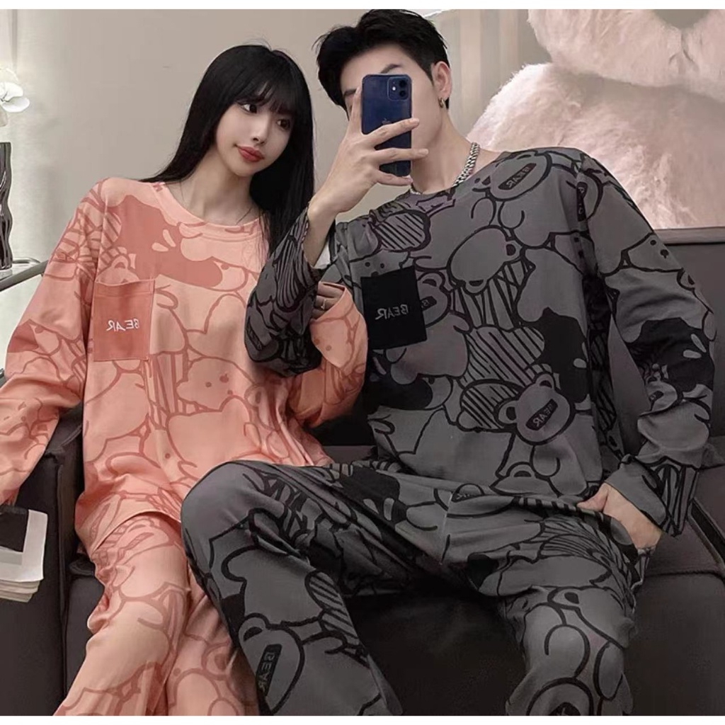 SETELAN PIYAMA SET BAJU TIDUR COUPLE FAMILY SET KELUARGA KEMBAR SPANDEK IMPORT PP PASANGAN LENGAN PA