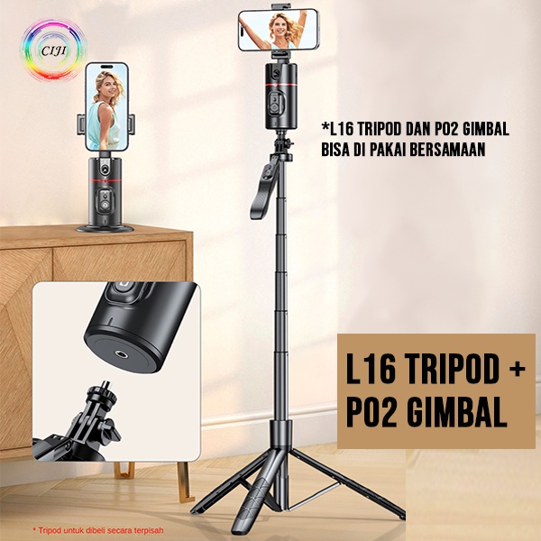 CIJI CJPG-P02 Gimbal Stabilizer Handphone Auto Balance 360°AI Face Tracking Gesture Control P02 Tripod Bluetooth Multifungsi-7