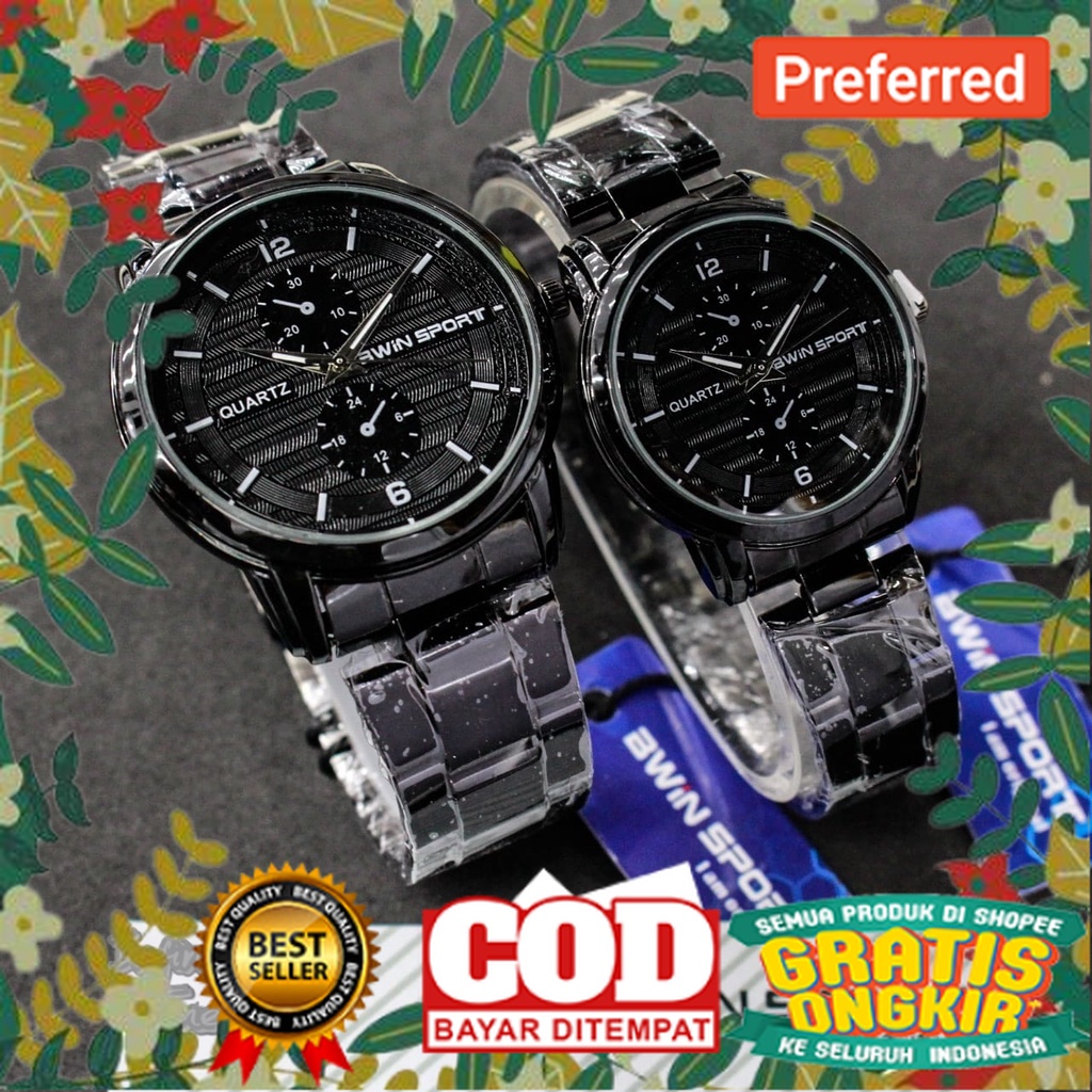 Jam Tangan Couple Awin Bwin Sport M1036G M1036L Cowok Cewek Analog Rantai Stainless Kualitas Origina