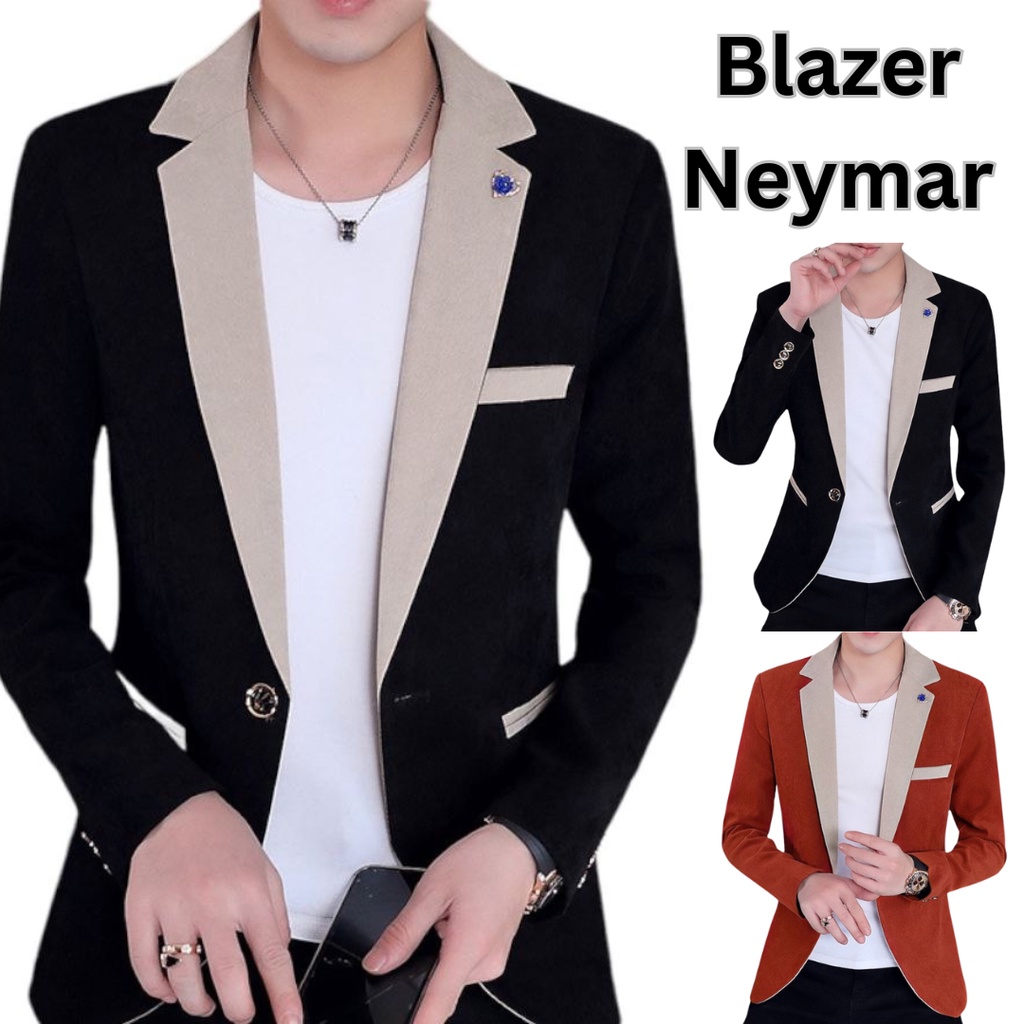 Edison - Jas Blazer Pria Korea Slimfit Casual Hitam Teracota Neymar