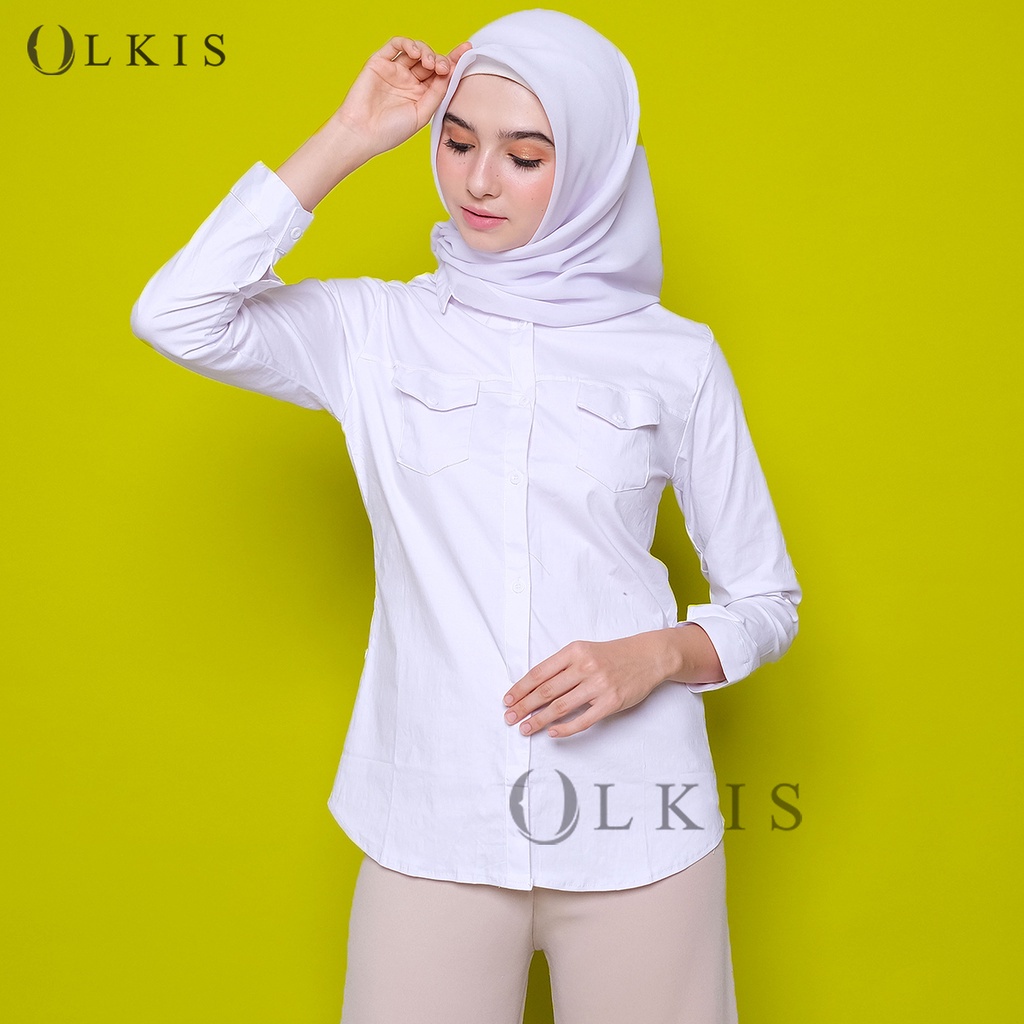 COD KEMEJA SERAGAM PUTIH KANTONG WANITA | BAJU KANTOR FORMAL JUMBO | KEMEJA PUTIH PANJANG