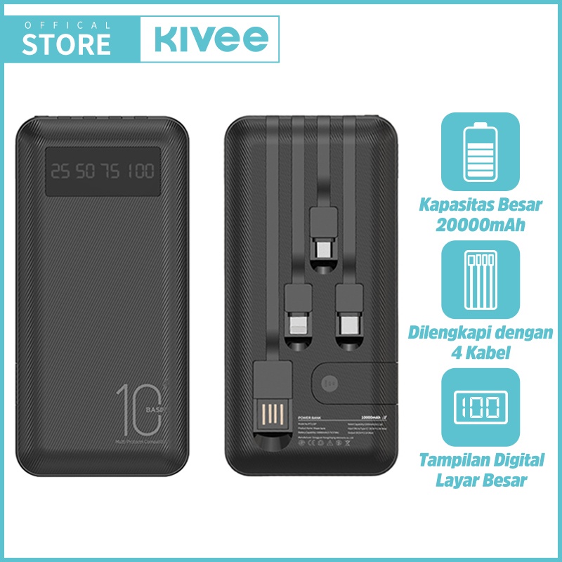 COD KIVEE Powerbank 20000 mah Power Bank Fast Charging mini with Kabel Original Garansi resmi 1 tahu