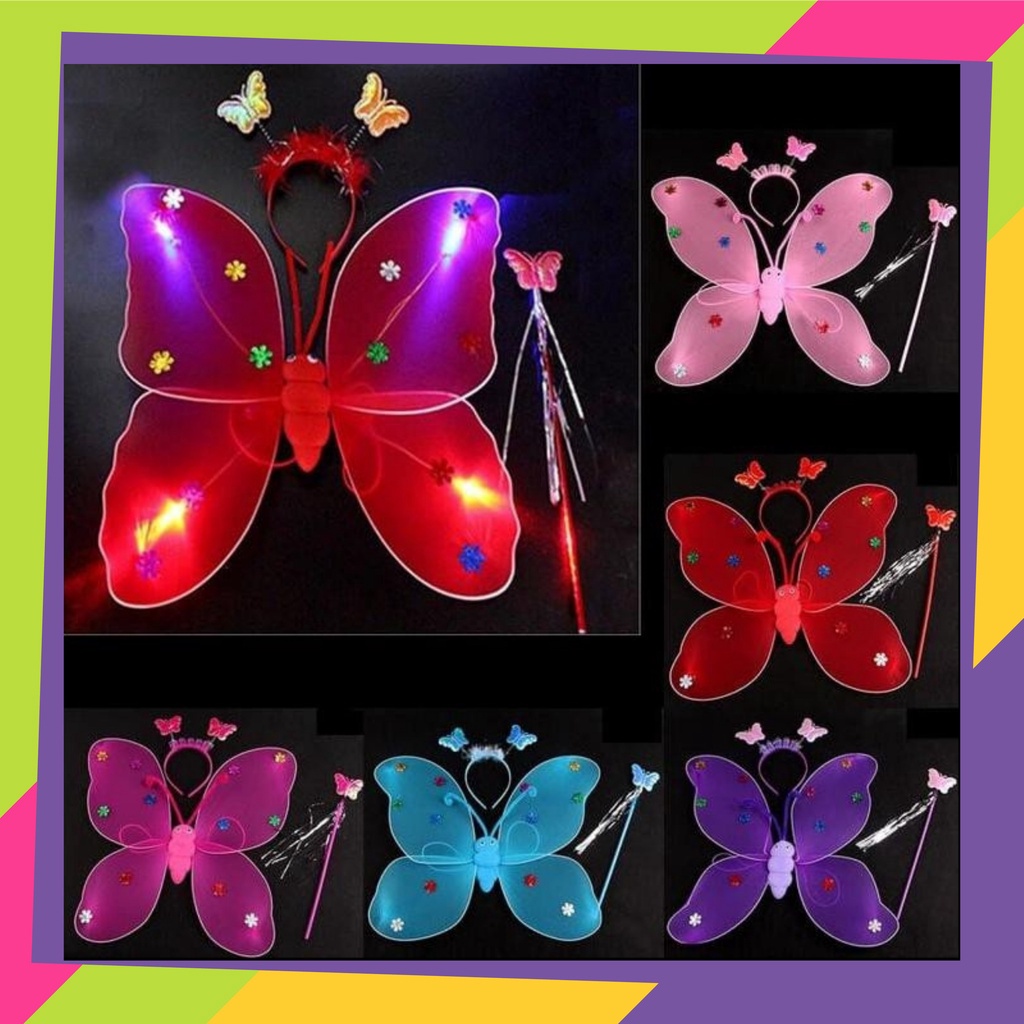 1184SKKD1 / Set sayap kupu kupu LED / Bando Mahkota / Tongkat Peri