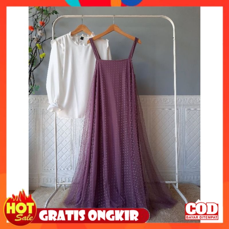 KAIN ADEM HALUS TEBAL / BAJU PESTA/GAMIS MEWAH/DRESS PESTA HIJAB OVERAL+INNER TILE DOT/GAMIS MEWAH M