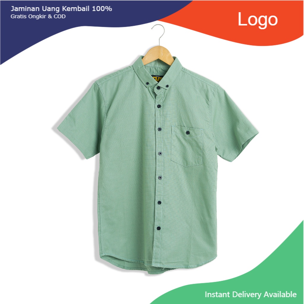 R2Wear Kemeja Pria Lengan Pendek Sage Green Slimfit Katun Premium Cowok Hijau Sage Polos/ Murah leba