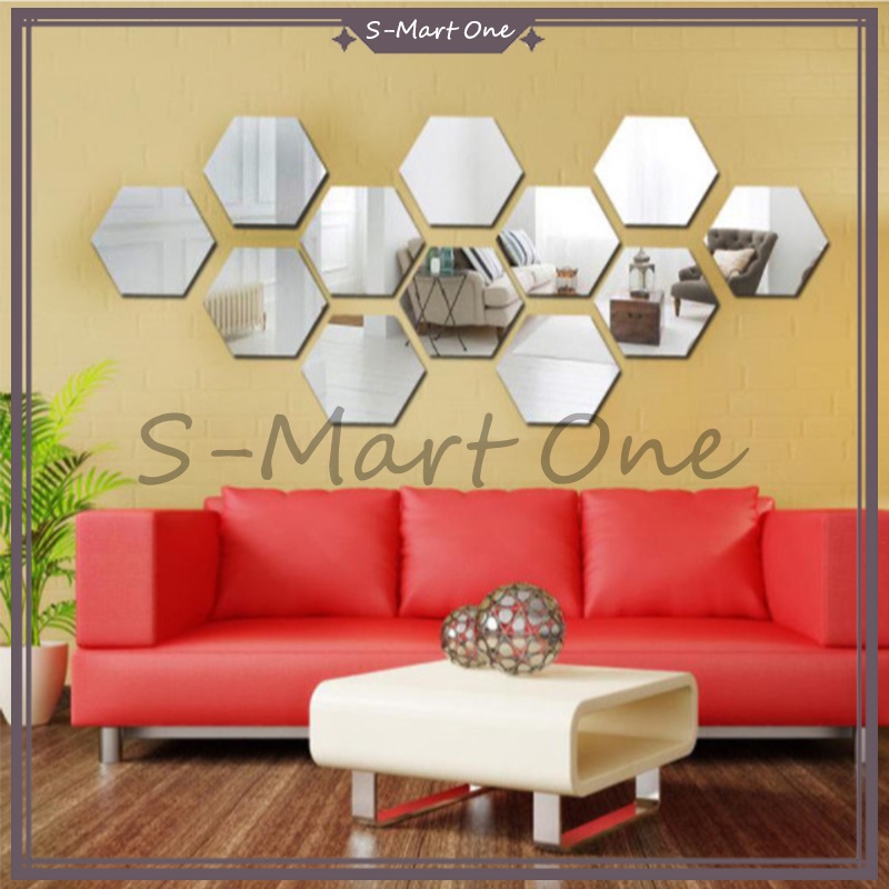 cermin kaca hexagonal/Segi Enam Tempel Sticker Kaca /Cermin Hexagonal Dekorasi Dinding