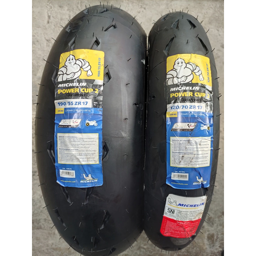 ( PAKET 2 BAN ) POWER CUP EVO 2  120 70 ZR17 & 190 55 17 MICHELIN MOGE RADIAL ROAD ORIGINAL BARU