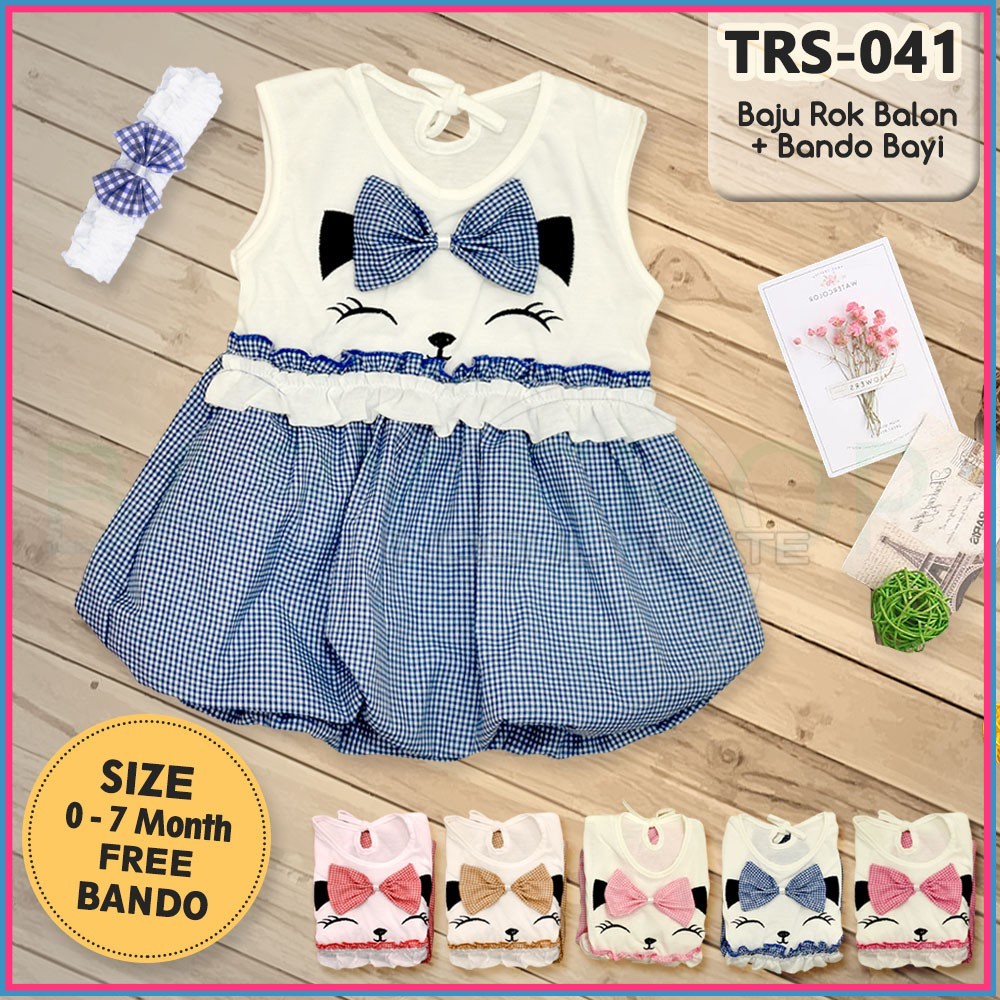 Baju Bayi Perempuan + FREE BANDO TRS-041 Baju Rok Terusan Bayi Rok Bayi Perempuan Pakaian Bayi Perem