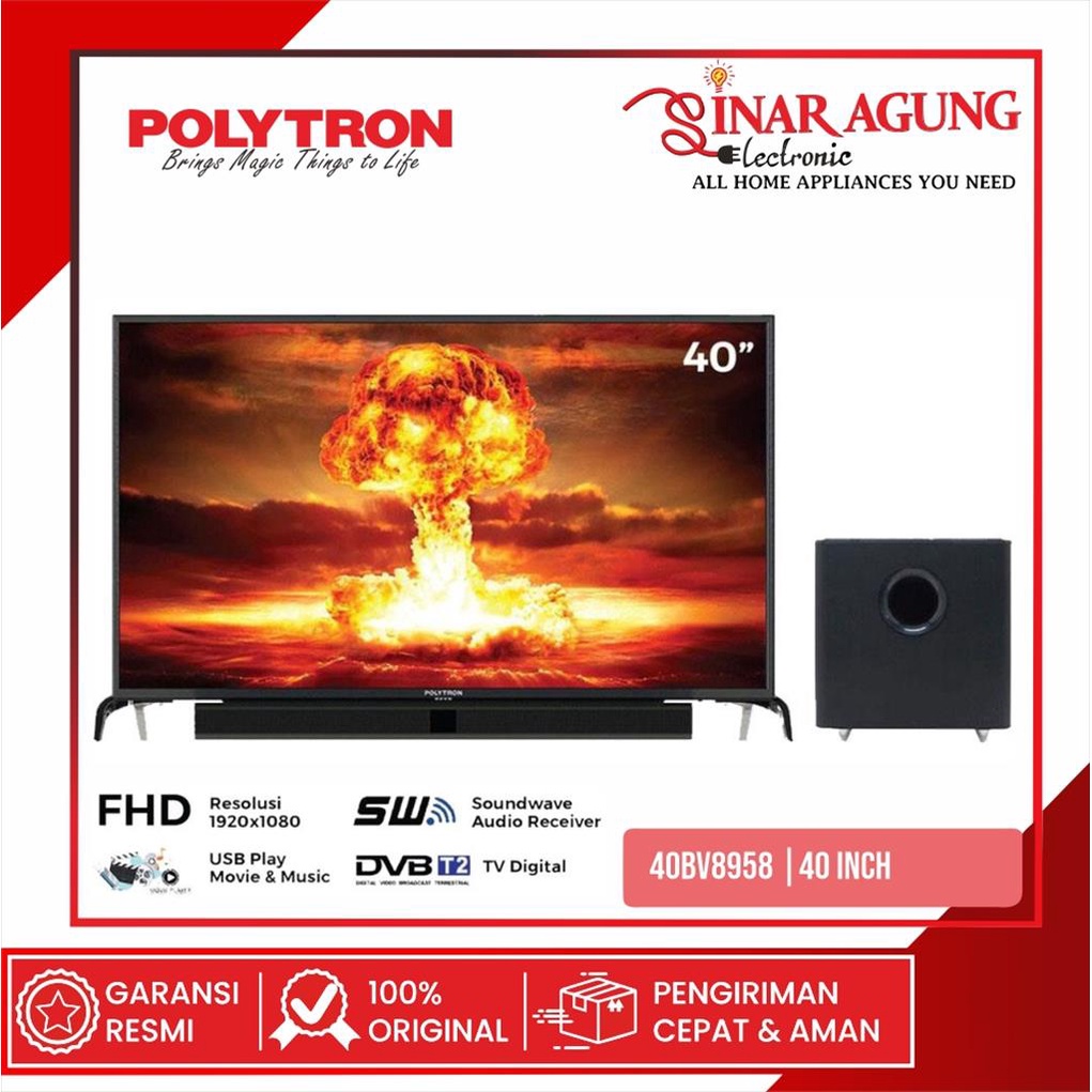 [COD] LED TV POLYTRON PLD40BV8958 / 40BV8958 / 40BV-8958 CINEMAX SOUNDBAR (39 INCH / DIGITAL) GARANS