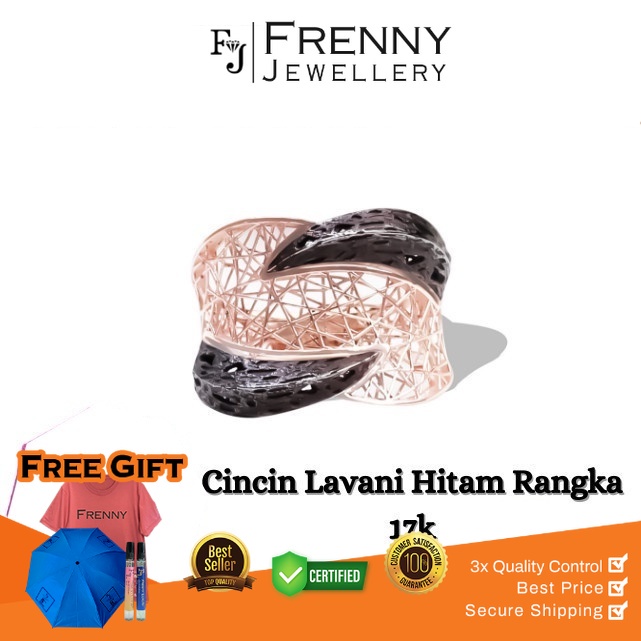 Cincin Emas Rose Gold Lavani Rangka Hitam 17k Frenny Jewellery