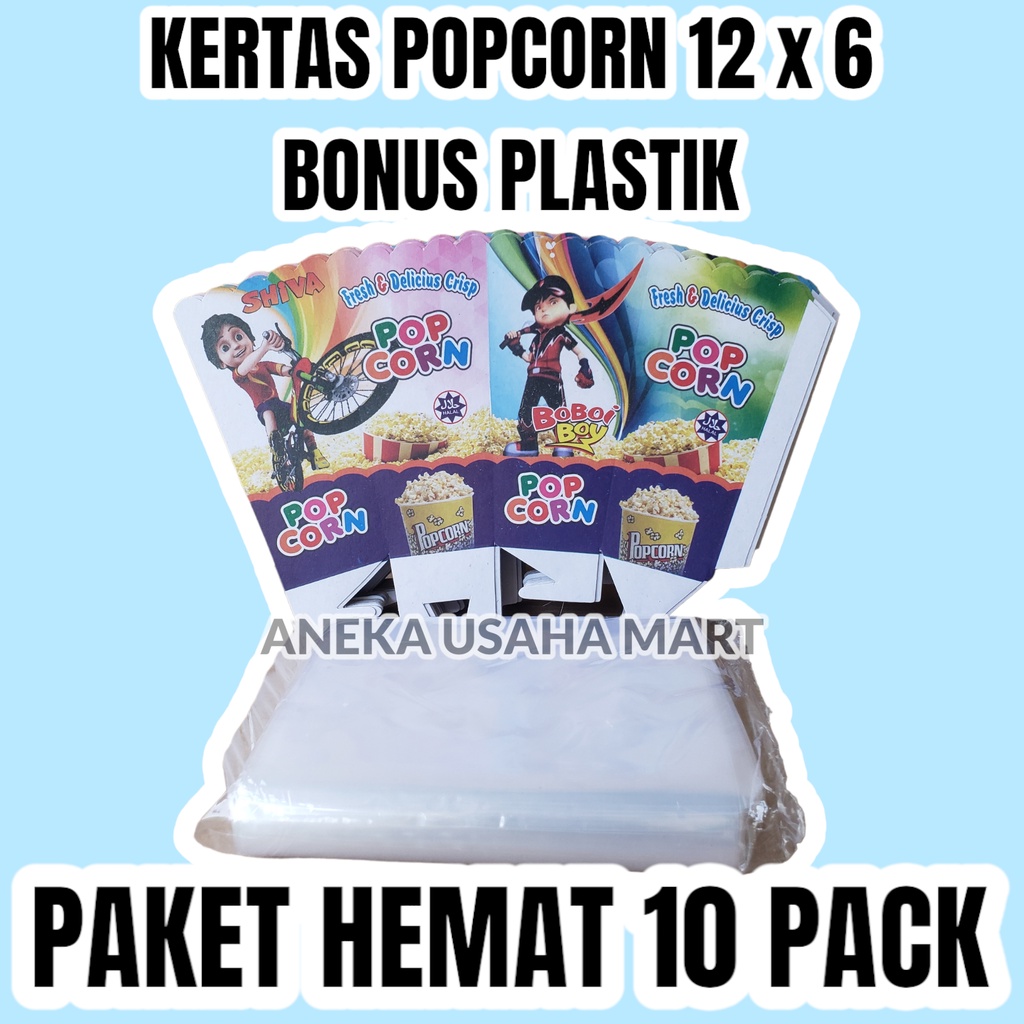 

PAKET HEMAT 1000 PCS (10 PACK) KERTAS POPCORN UKURAN 12 x 6 CM + PLASTIK UKURAN 13 x 30 CM - BUNGKUS POPCORN - KOTAK POPCORN